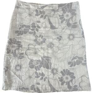 H&M Womens Grey White Floral Linen Mini Skirt Size 8  Side Zip Casual